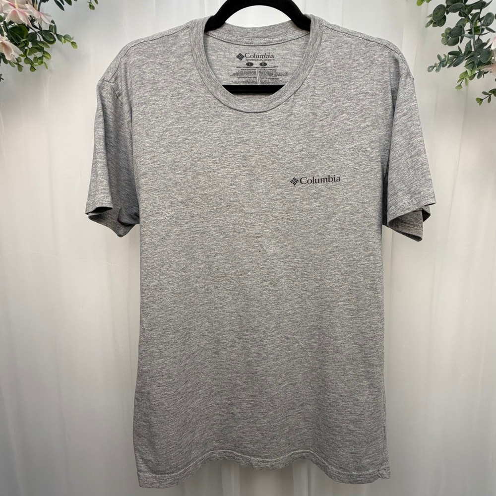 Columbia Mens Gray Short Sleeve Graphic T-Shirt Mountain Logo Size L